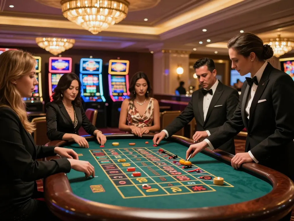Experience high-stakes gaming at c168.com with players engaging at a stylish roulette table in a luxury casino setting.