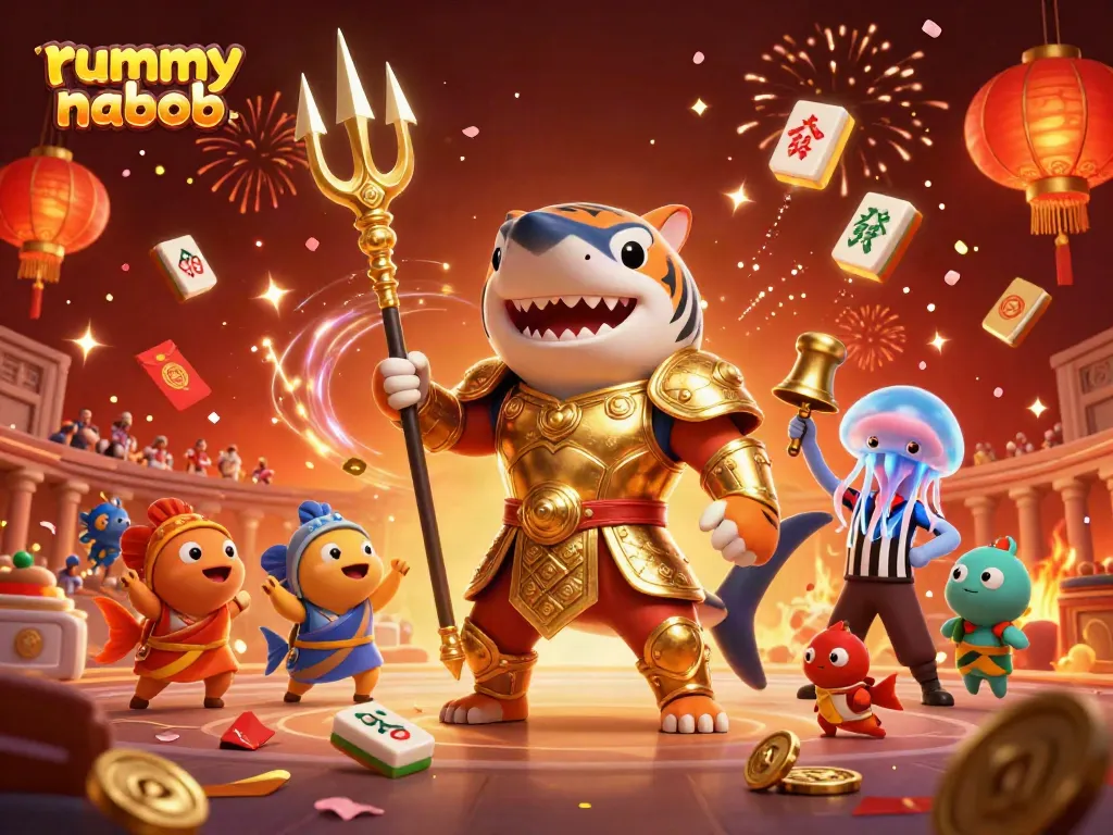 Mainkan rummy nabob dengan ilustrasi kartun 3D yang menarik dan penuh warna.