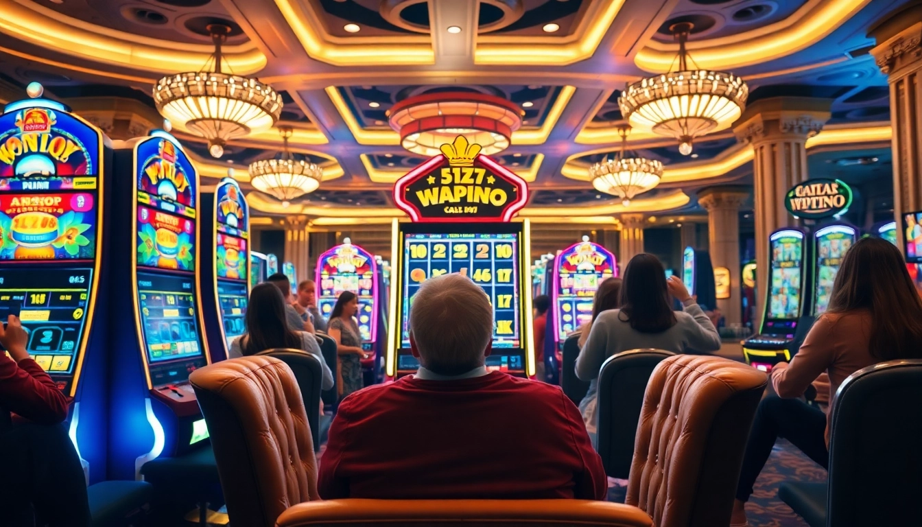 Experience the thrill of slot online gaming at a luxurious casino with vibrant machines.