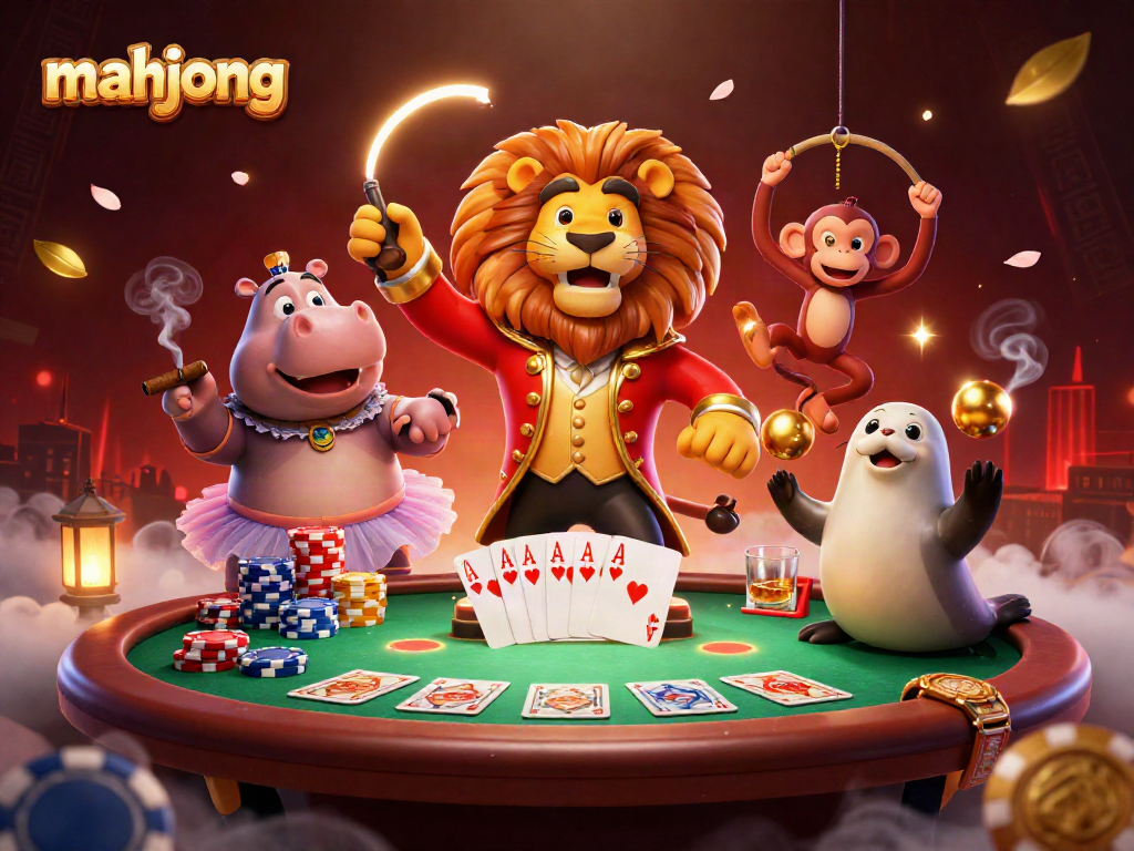 Play mahjong with lively 3D cartoon characters at an energetic casino scene.