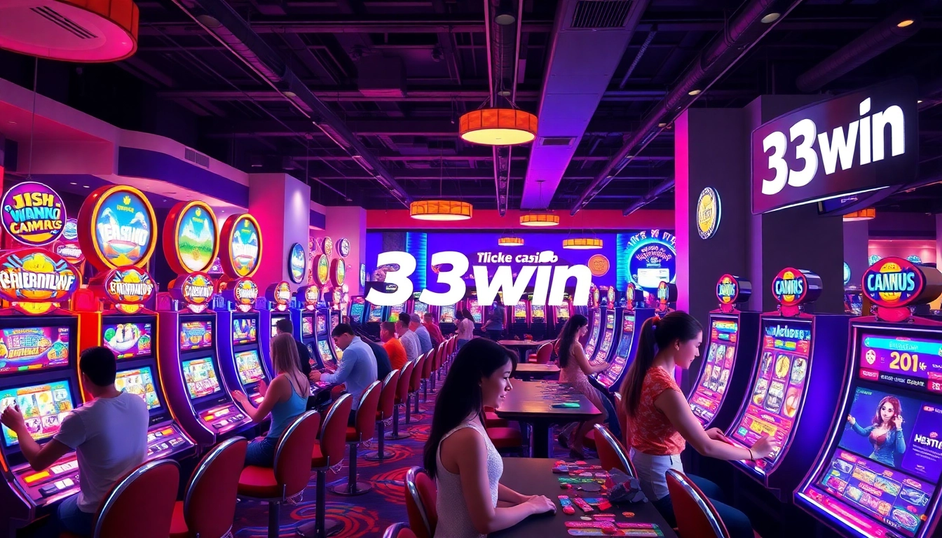 Exciting online casino scene at 33win showcasing players enjoying vibrant games and modern technology.