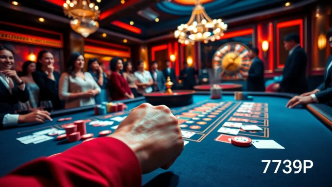 Players engaging with a poker table at 789P casino, showcasing vibrant chips and cards.