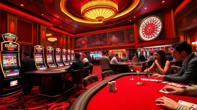 Players enjoying a thrilling game at SODO CASINO, featuring vibrant casino tables and slot machines.