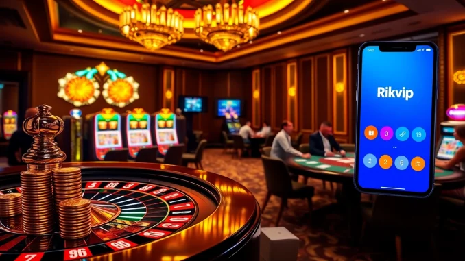 Engaging gamblers at Rikvip with vibrant casino tables and lively slot machines.