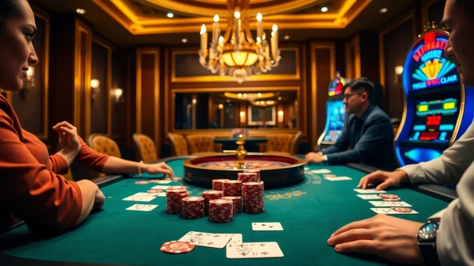 Players engaging in a thrilling poker game at https://mm88.video/ featuring vibrant chips and adrenaline-mixed atmosphere.