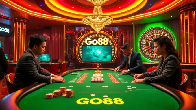 Enjoying a thrilling game at Go88.talk's luxurious online casino with vibrant poker chips.