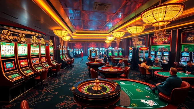 Experience the luxurious excitement of gambling at SODO66 with vibrant casino visuals.