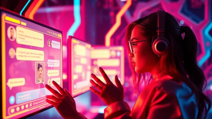 Engaging AI chat porn scene showcasing vibrant digital interactions and futuristic design.