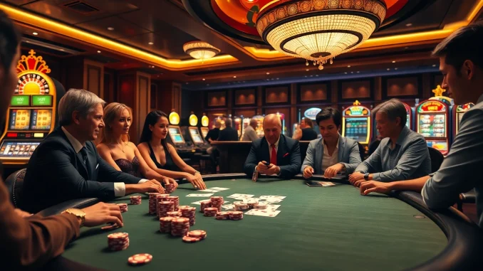 Players immerse in a thrilling casino experience at https://kjc.ad/, engaging in poker and betting on roulette.