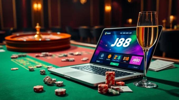 Engaging visual of a luxurious casino interface with j88 đăng nhập displayed prominently.