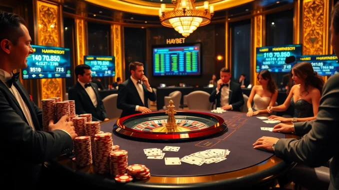 HAYBET casino scene featuring thrilling poker gameplay with luxurious decor.