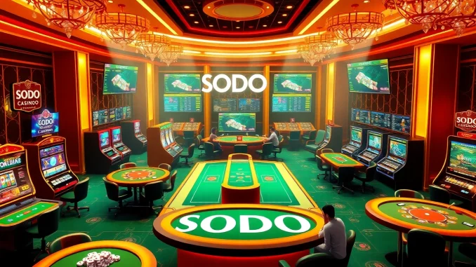 Players enjoying the exciting games at SODO CASINO, showcasing vibrant slot machines and poker tables.