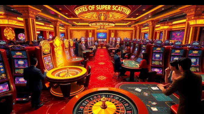Experience the excitement of gates of gatot kaca super scatter with vibrant casino visuals and players winning.