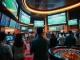 Engaging in แทงบอล at a modern sportsbook with vibrant lighting and live football displays.