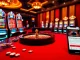 Situs bonus new member showcased at a luxurious casino table with roulette and slot machines.