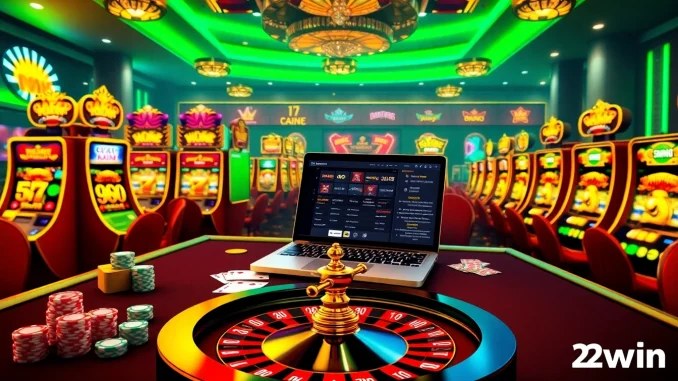 Experience the thrill of 123win with vibrant casino games, poker chips, and a roulette wheel.