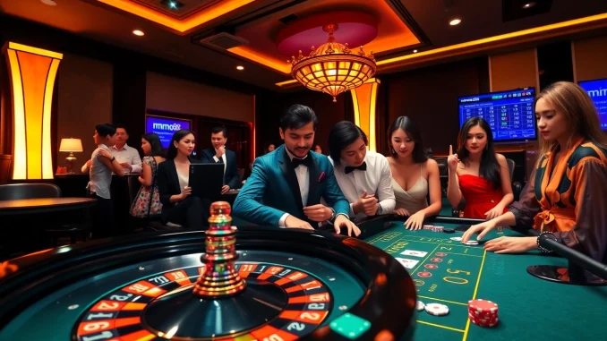 Experience the excitement of mm88 with players engaged in a thrilling casino game.