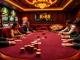Experience the thrill at RR88 with players engaged in high-stakes poker at a luxury casino.