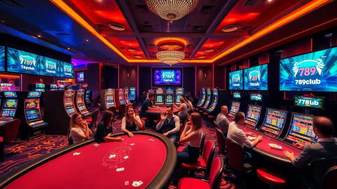 Gameplay at 789club with players celebrating wins at a vibrant poker table.