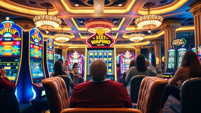Experience the thrill of slot online gaming at a luxurious casino with vibrant machines.
