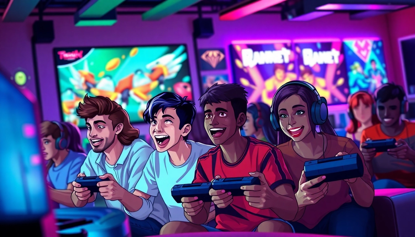 Jogadores de higame concentrados em uma competição animada em um ambiente vibrante.