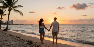 Pasangan di https://miami4d.com/ menikmati pemandangan matahari terbenam di pantai Miami dengan suasana romantis.