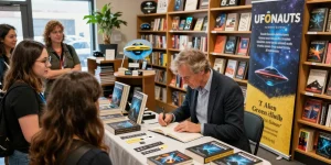 Explore T Allen Greenfield's award-winning UFOnauts at his book signing event, capturing reader engagement.