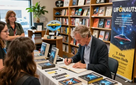 Explore T Allen Greenfield's award-winning UFOnauts at his book signing event, capturing reader engagement.